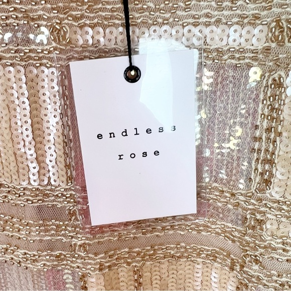 ENDLESS ROSE GOLD SEQUIN BEADED FORMAL FANCY EVENING BLOUSE WOMENS LARGE NEW - Picture 8 of 9